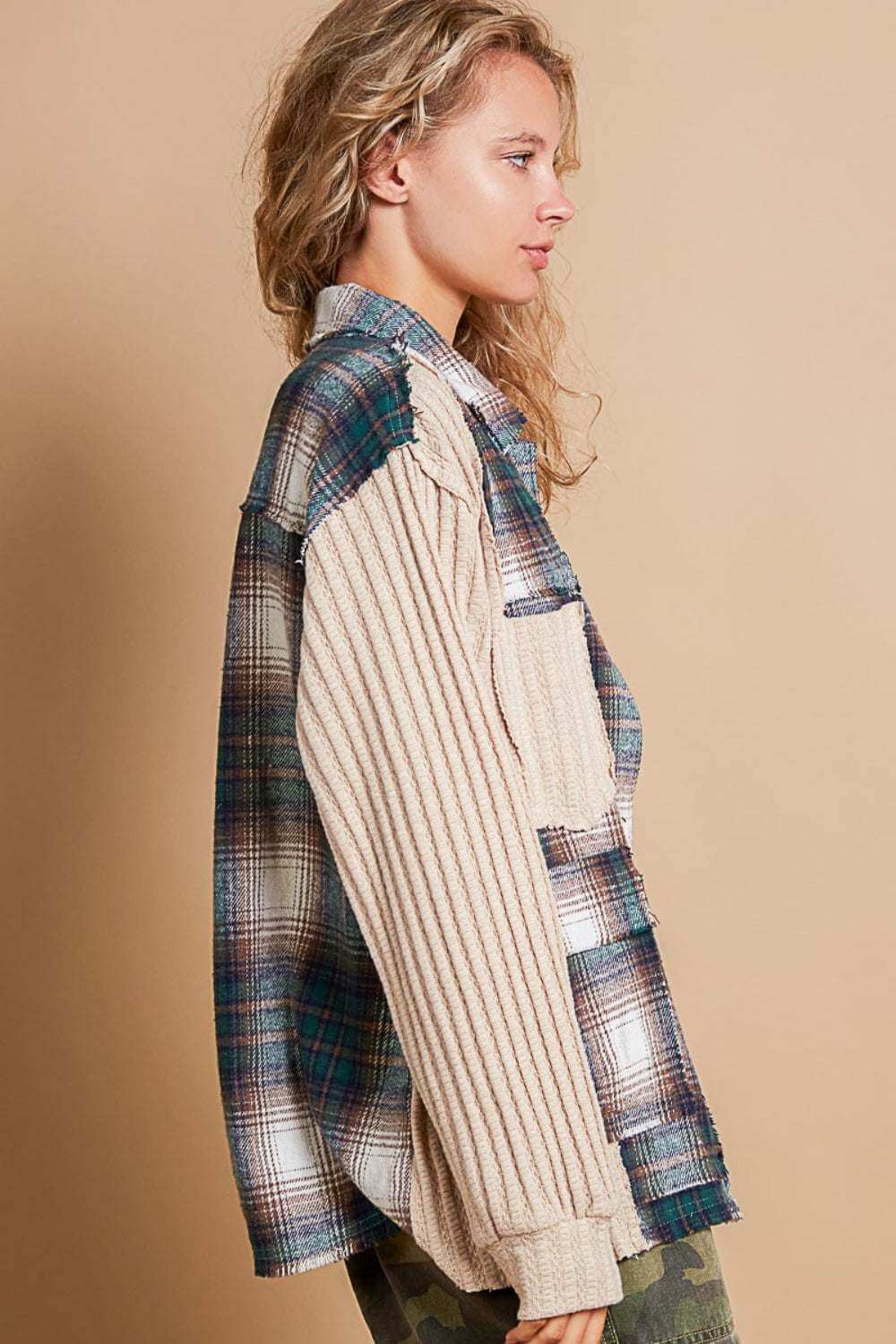 Plaid Contrast Button Down Shacket