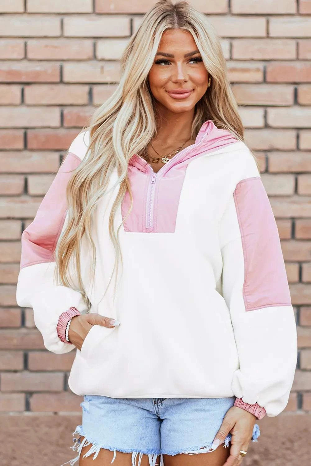 Fall Crush Color Block Half Zip Hoodie