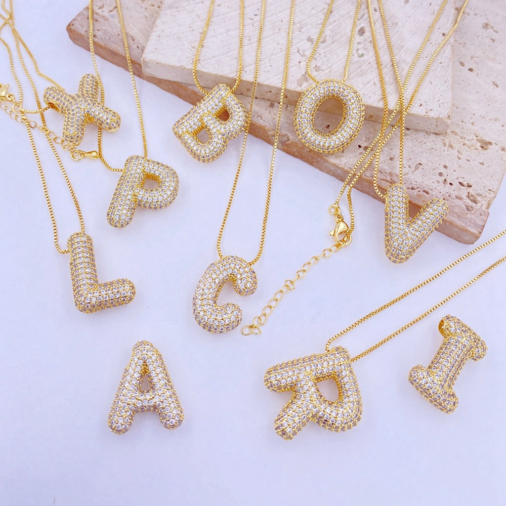 Gold Bubble Initial Necklace