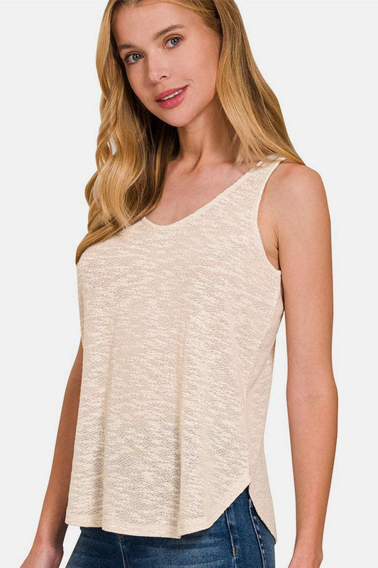 Curved Hem Round Neck Tank