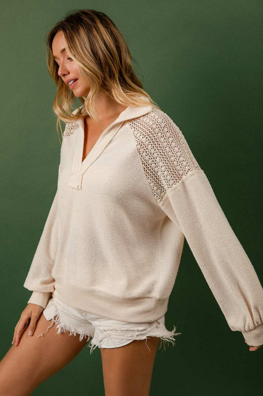 Off The Top Lace Shoulder Sweater