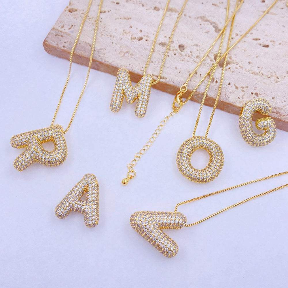 Gold Bubble Initial Necklace